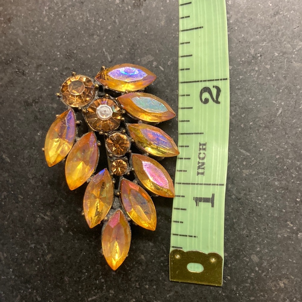 Pin for winter/fall iridescent glass amber rhinestones